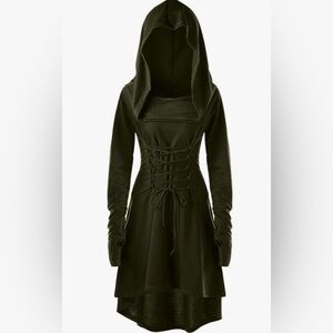 NWOT 2XL Olive Green Hooded Long Tunic Top. Stays in Front and Back